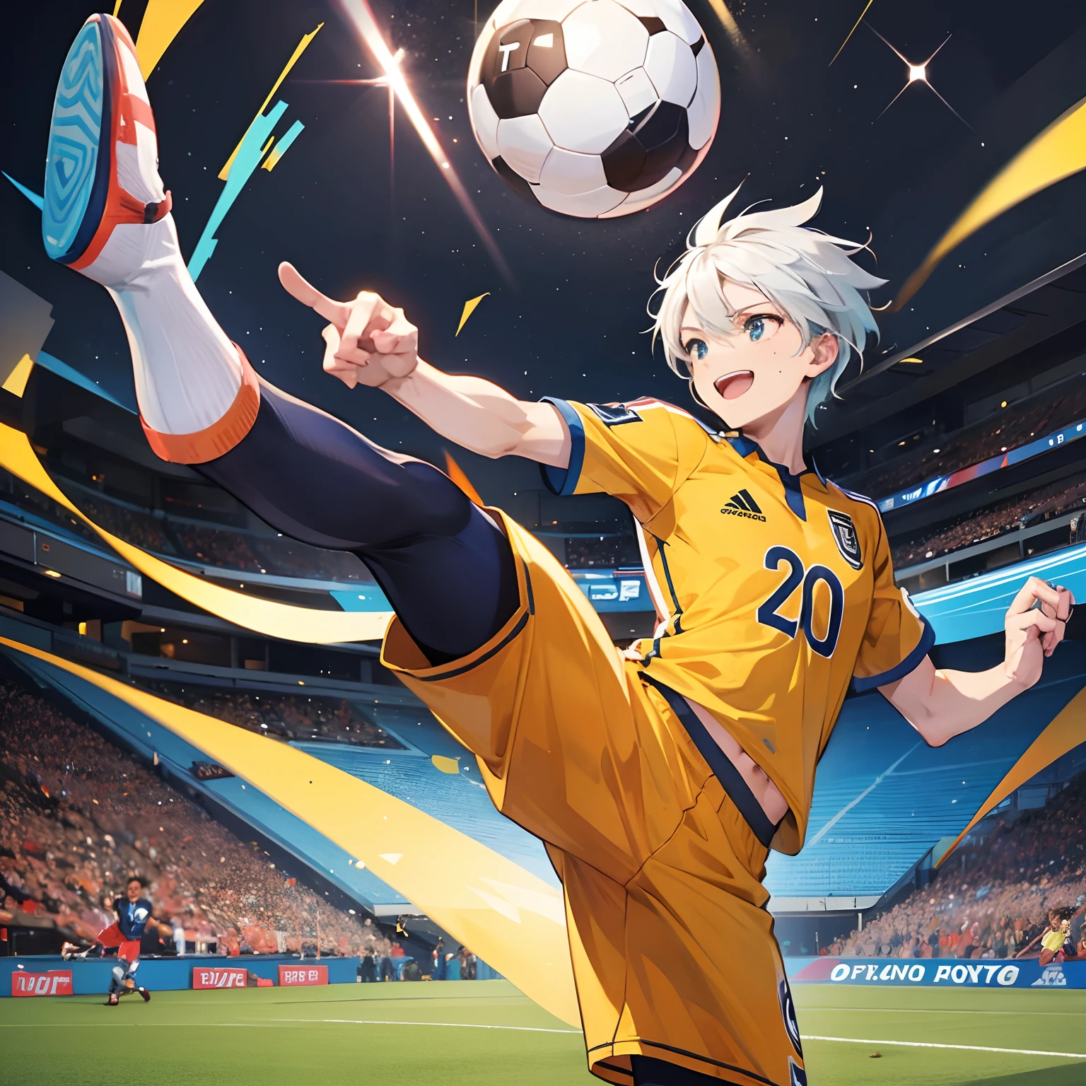 Man happily kicking a soccer ball