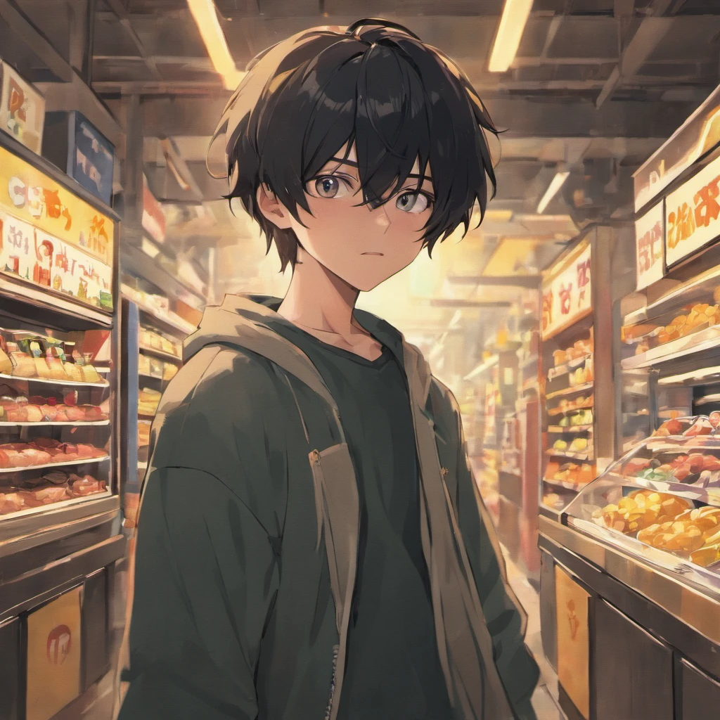 Black-haired protagonist boy、Part-time job at a gas station