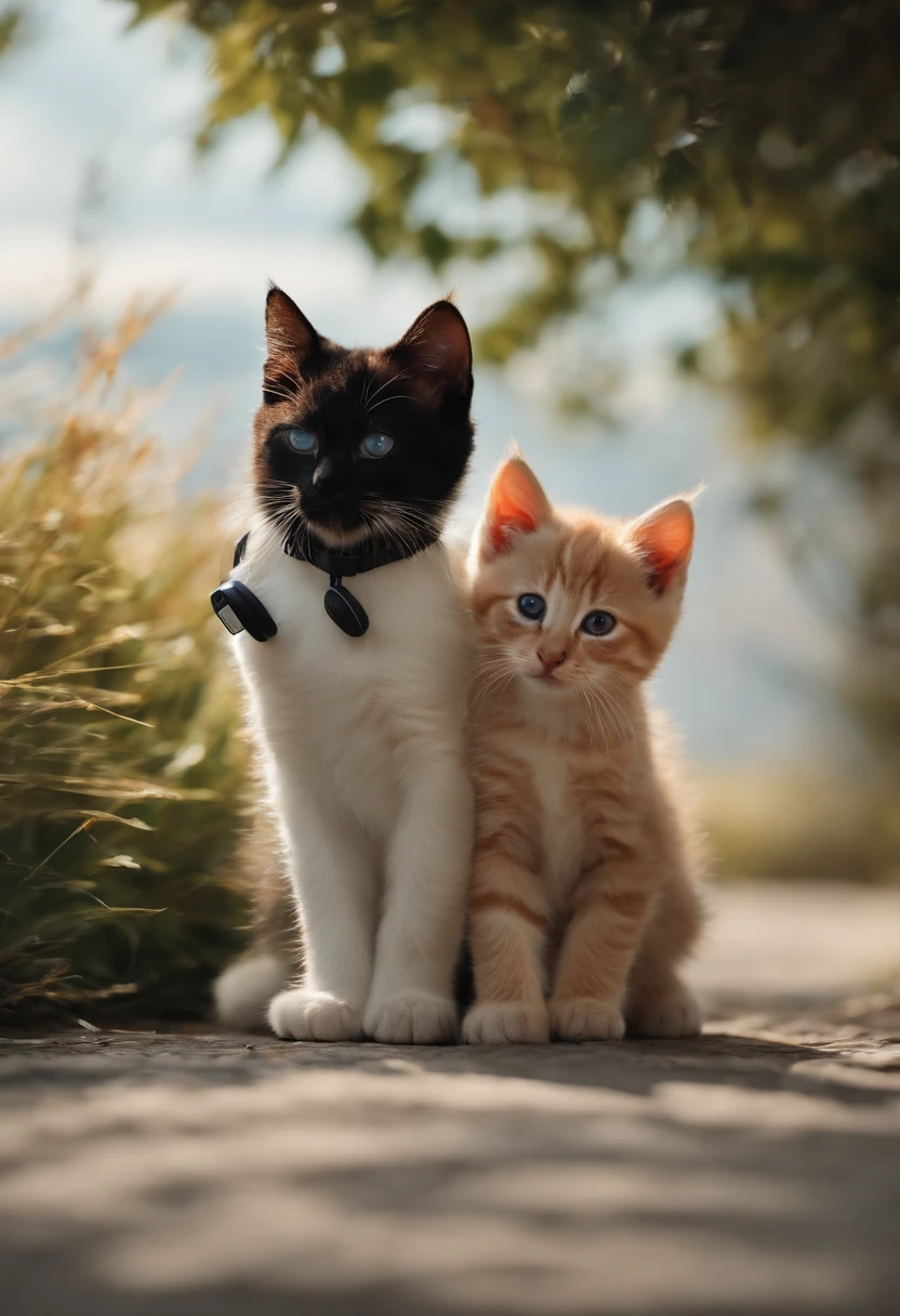 Perfect centering, Cute kittens, Put on your jacket, wearing sunglasses, wearing headphones, cheerfulness, Standing position, abstract beauty, centered, looking at the camera, facing the camera, approaching perfection, dynamic, Highly detailed, Smooth, sharp-focus, 8K