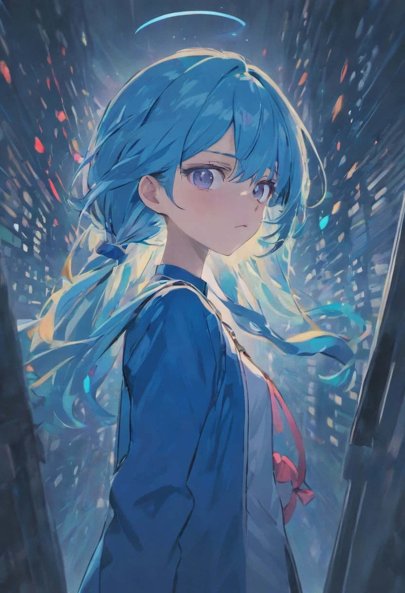 tall girl with blue hair