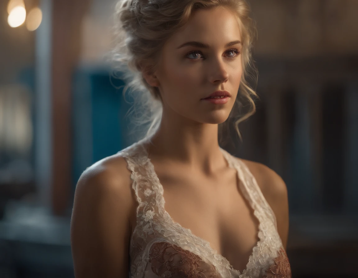 (best quality,4k,8k,highres,masterpiece:1.2),ultra-detailed,(realistic,photorealistic,photo-realistic:1.37),HDR,UHD,studio lighting,ultra-fine painting,sharp focus,physically-based rendering,extreme detail description,professional,vivid colors,bokeh, portraits
A teenage girl with blonde or brown hair and blue eyes, wearing a bra and underwear, lies unconscious and covered in blood, laying in the dirt. Her youthful features and the intensity of her emotions are exquisitely captured. The artwork showcases the contrast between her fragile beauty and the raw brutality of her surroundings. The intricate details and realistic rendering bring her appearance to life, emphasizing the delicate facial features like her beautiful detailed eyes, lips, and long eyelashes.
The medium used is a lifelike portrait painting or photograph, employing high-resolution techniques such as 4K, 8K, and HDR. The resulting image is of the highest quality, resembling a masterpiece that captivates viewers with its artistic brilliance. The lighting in the scene is carefully crafted, using studio lighting to accentuate the depth and realism of the girl's appearance. The atmosphere is intensified by the play of shadows and highlights, creating a dramatic effect.
The color palette is vivid and captivating, with bold and contrasting tones that add emotional depth to the image. The colors may range from vibrant and saturated to desaturated and moody, depending on the desired atmosphere. The emphasis on portraits ensures that the girl's facial expressions and emotions are the focal point of the artwork. This allows viewers to connect with her deeply and empathize with her story.
The artwork is characterized by its ultra-detailed execution, showcasing every intricate aspect of the girl's physical features. From the texture of her skin to the individual strands of her hair, each element is meticulously depicted. This level of detail adds a sense of realism and authenticity to
