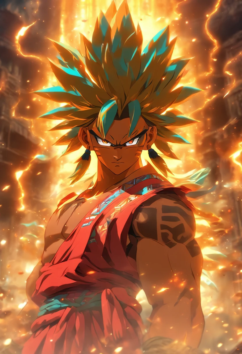 (((Kom))) best quality, ultra-high resolution, 4K detailed CG, masterpiece,inca god,chua,inca mythology, aesthetics,((standing pose)), Beautiful image, centered on screen, body complete