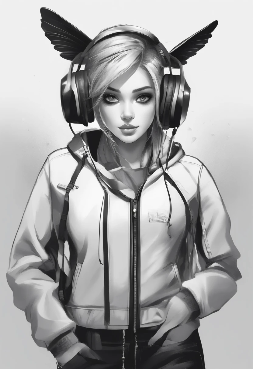 Perfect centering, Black and white bee cat, Wear a student jacket, Wearing sunglasses, Wearing headphones, Standing position, Abstract beauty, Centered, Looking at the camera, Facing the camera, Approaching perfection, Dynamic, Moonlight, Highly detailed, Digital Painting, art stations, concept-art,foco nítido, 8K, hight resolution, Illustration,