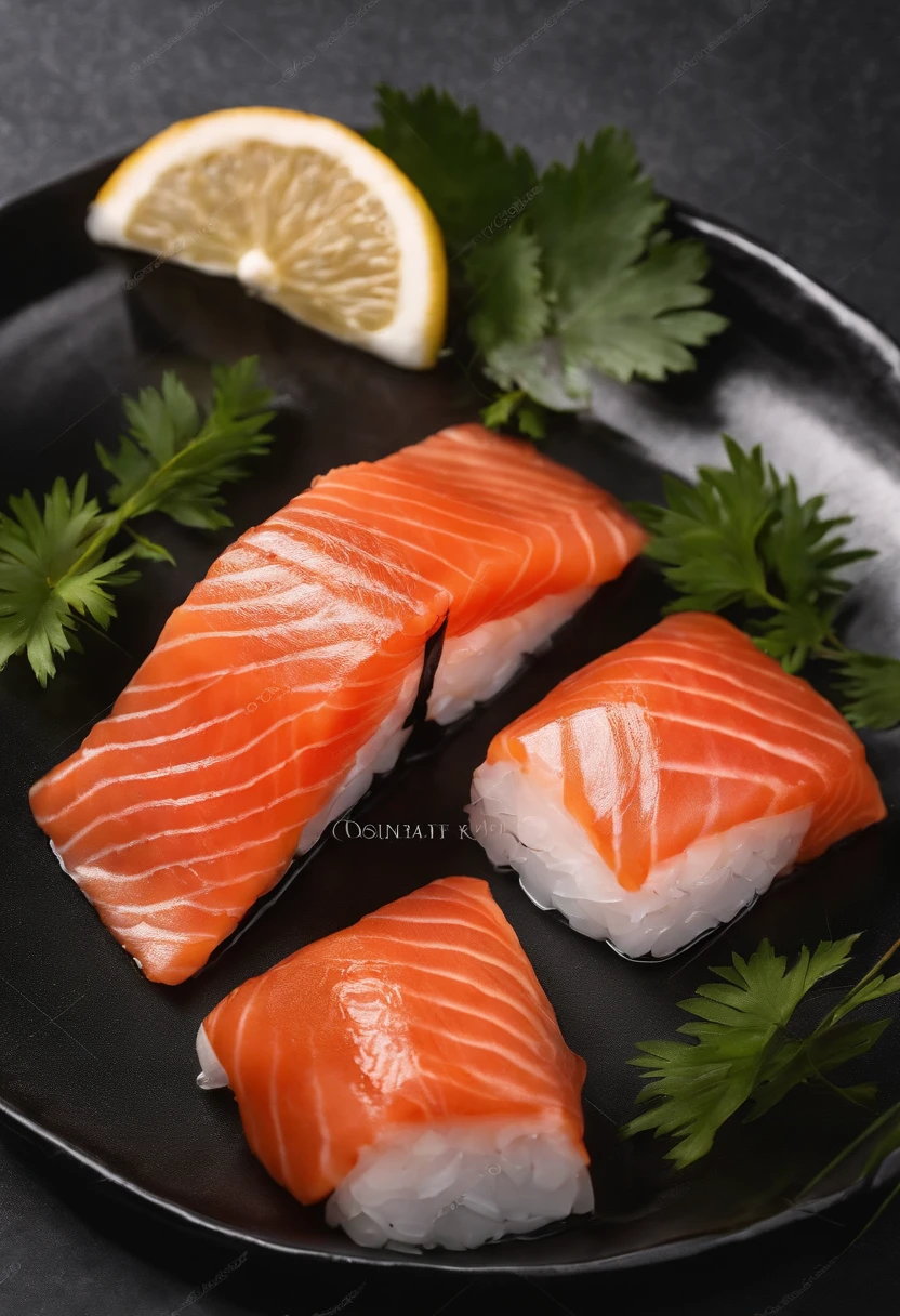 2 pieces of salmon nigiri on transparent background