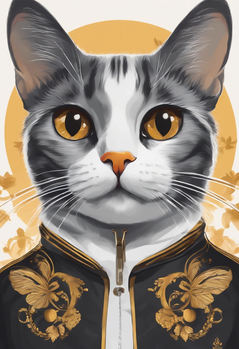 top-quality、Perfect centering of one cat,  Cat with black and white bee pattern, Wear a student jacket, Wearing sunglasses,, Standing position, Centered, Looking at the camera, Highly detailed, Digital Painting, art  stations, concept-art,foco nítido, 8K, hight resolution, Illustration