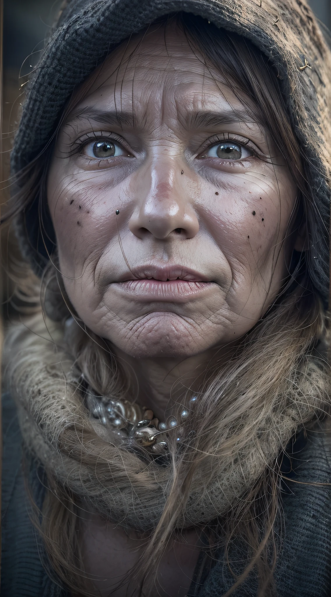 Female fisherwoman 30 years old, Weathered face, Masterpiece, Seaport, early morning, hyper realisitc, Lene Egeli, real-photo, portraite of a