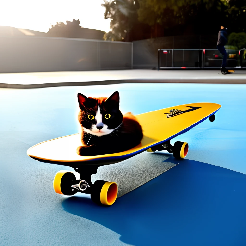 cat riding a skateboard