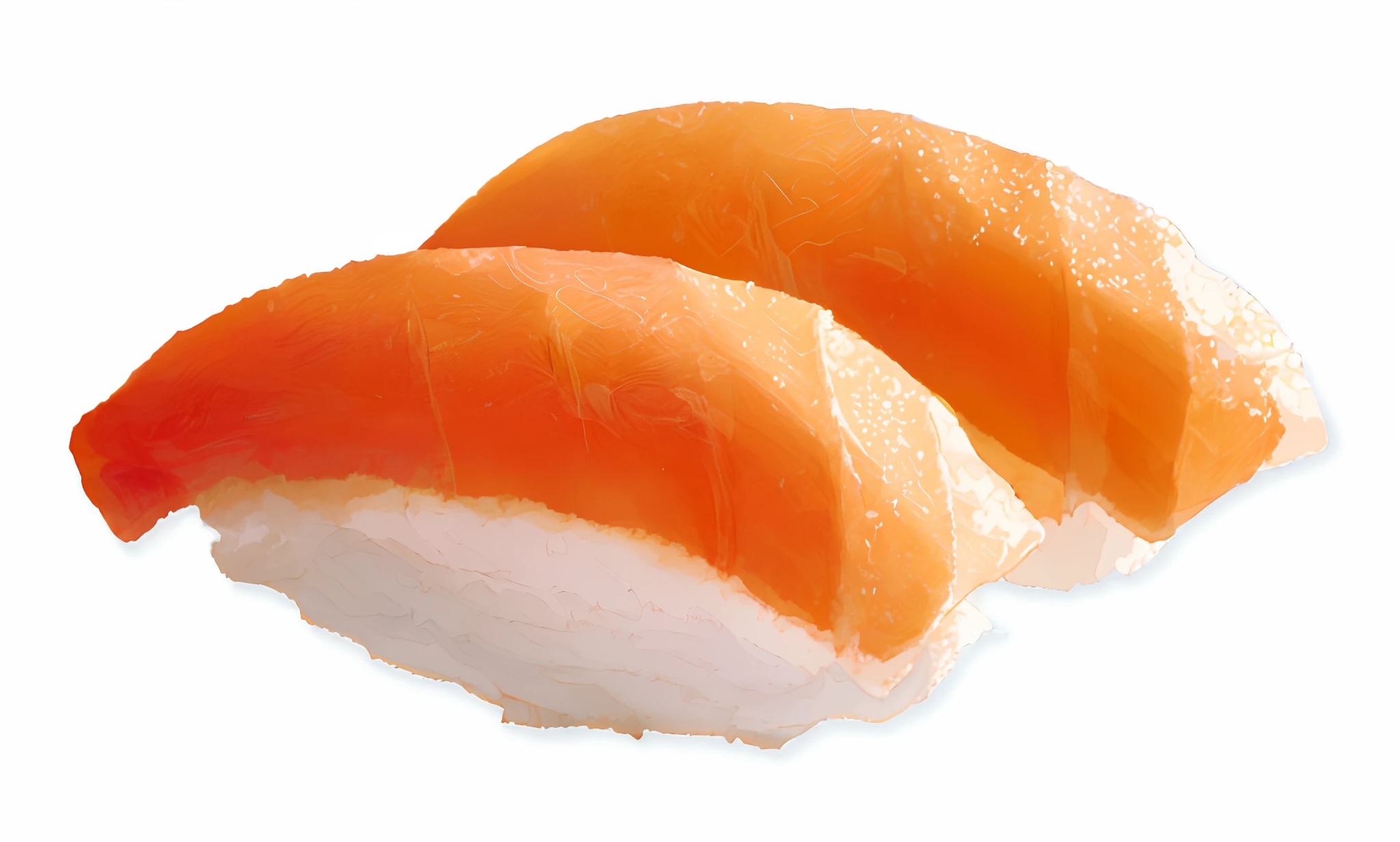 Two pieces of sushi on a black background, sushi, Estilo de Shuzo Oshimi, momoshiki ōtsutsuki, Salmon, Iwakura, Hajime Katoki, Koji Morimoto Shinjuku, super high resolution, comer sushi, Directed by: Gusukuma Seihō, Hanga Soaku, Katsushika