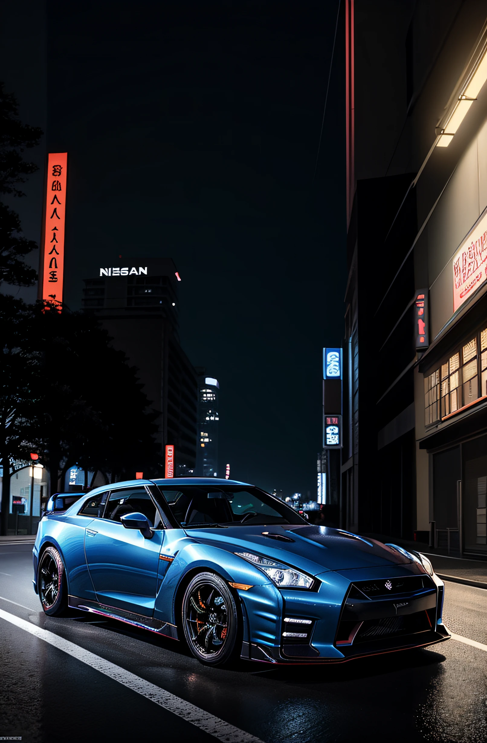 arafed blue sports car parked on the side of the road at night, gtr xu1, automotive photography, car photography, vehicle photography, blue hour, auto photography, nissan gtr r 3 4, in the streets of tokyo, cinematic shot ar 9:16 -n 6 -g, photography shot at blue hour, blue hour lighting, at nighttime