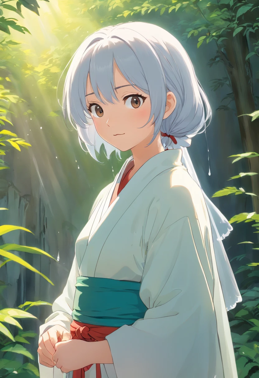 Extremely high image quality,Best light and shadow,(tmasterpiece,best qualtiy),1girll,独奏,White shawl hair,depth of fields,Face Focused,,realisticlying,(Half realistic)Wet clothes,Translucent body lines,frontage,Upper body photo