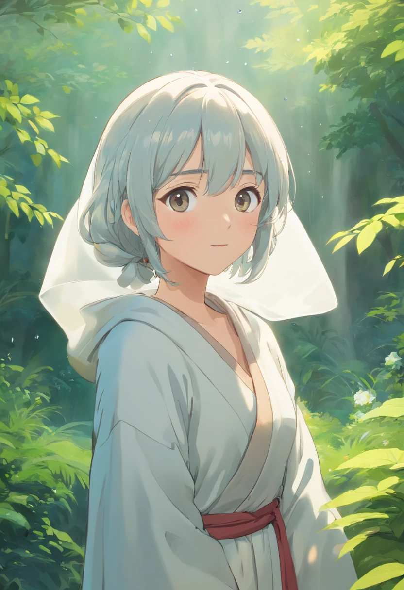 Extremely high image quality,Best light and shadow,(tmasterpiece,best qualtiy),1girll,独奏,White shawl hair,depth of fields,Face Focused,,realisticlying,(Half realistic)Wet clothes,Translucent body lines,frontage,Upper body photo