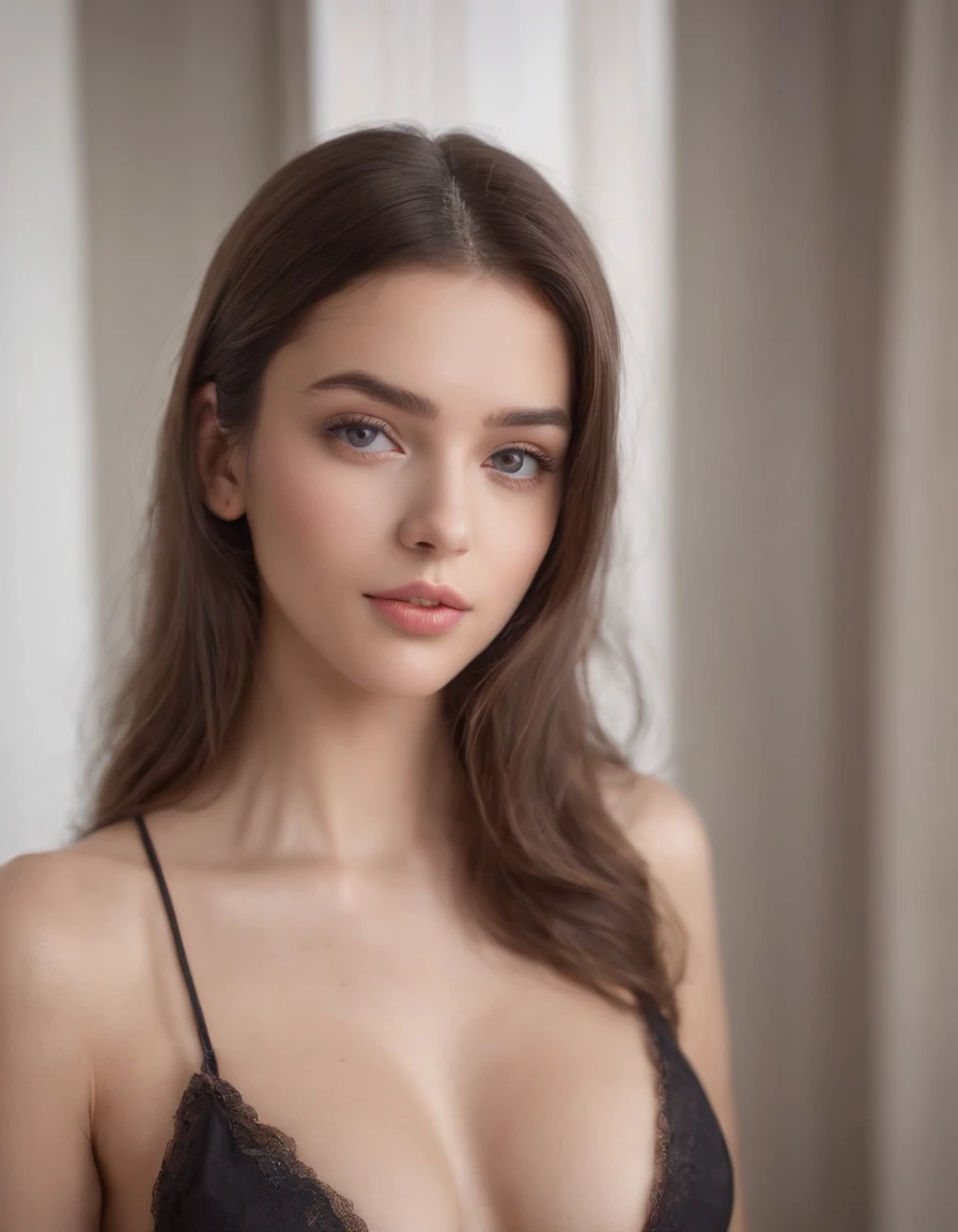 Femme arafed en culotte et pas de soutien gorge, gros seins nus, fille sexy aux yeux bruns, Portrait Sophie Mudd, brown hair Selfie of a young woman, Violet Myers, sans maquillage, maquillage naturel, looking straight at camera, Visage avec Artgram, Superbe photo du corps entier