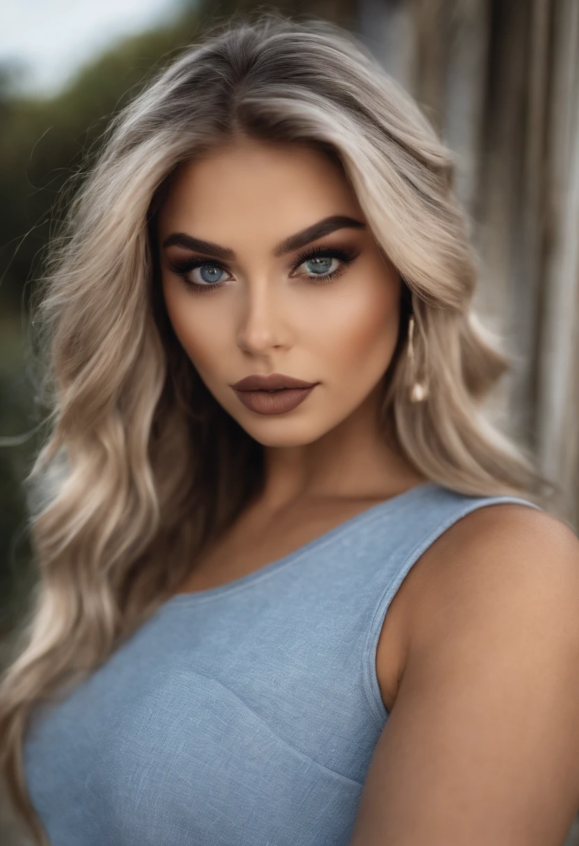 realistic white female instagram influencer, best quality, short wavy blonde, 1 girl, blue eyes,