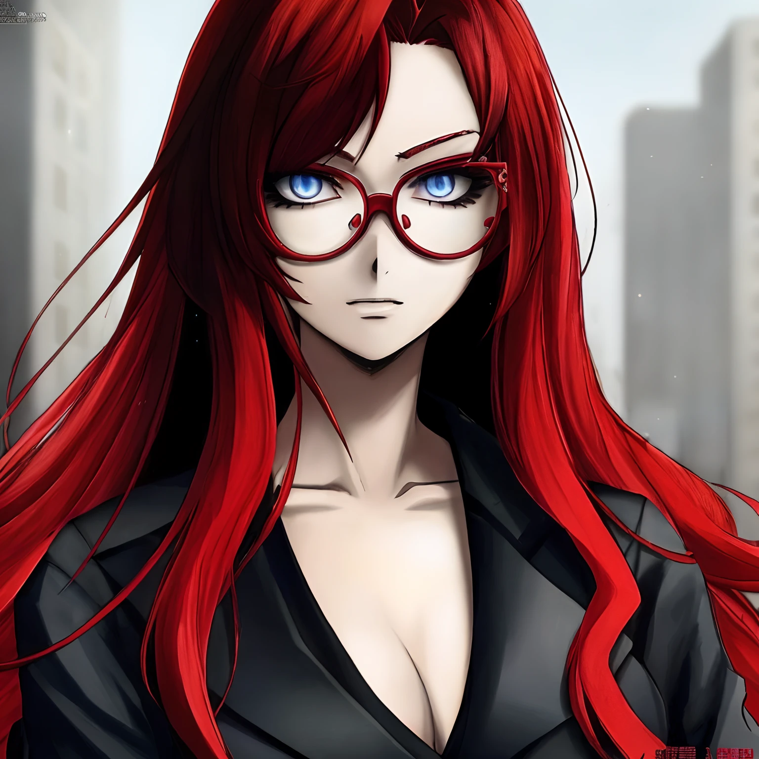 Anime girl with red hair and glasses in a city, Arte de anime realista, arte digital estilo anime, realistic anime art style, arte digital estilo anime, garota anime cyberpunk, Arte Digital Anime, Retrato estilo anime, Ilya Kuvshinov com cabelo longo, de anime cyberpunk feminino, cabelos vermelhos carmesim e olhos vermelhos, em estilo anime, Rias Gremory