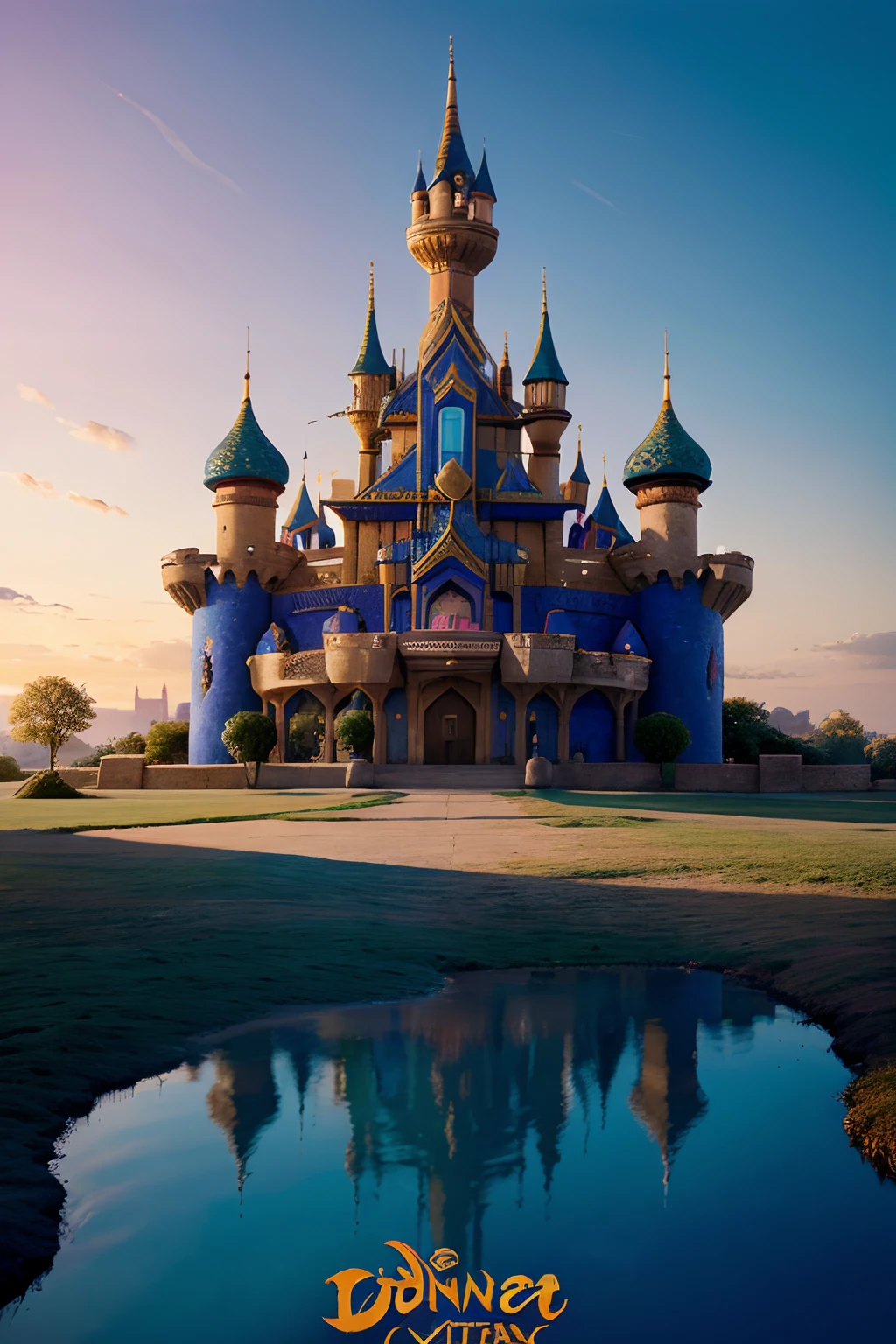 front view of a colorful and playful castle from the Aladdin movie