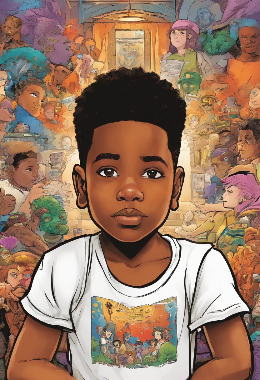 The face of a five-year-old black male child, Emphasize seriousness in the child's gaze.