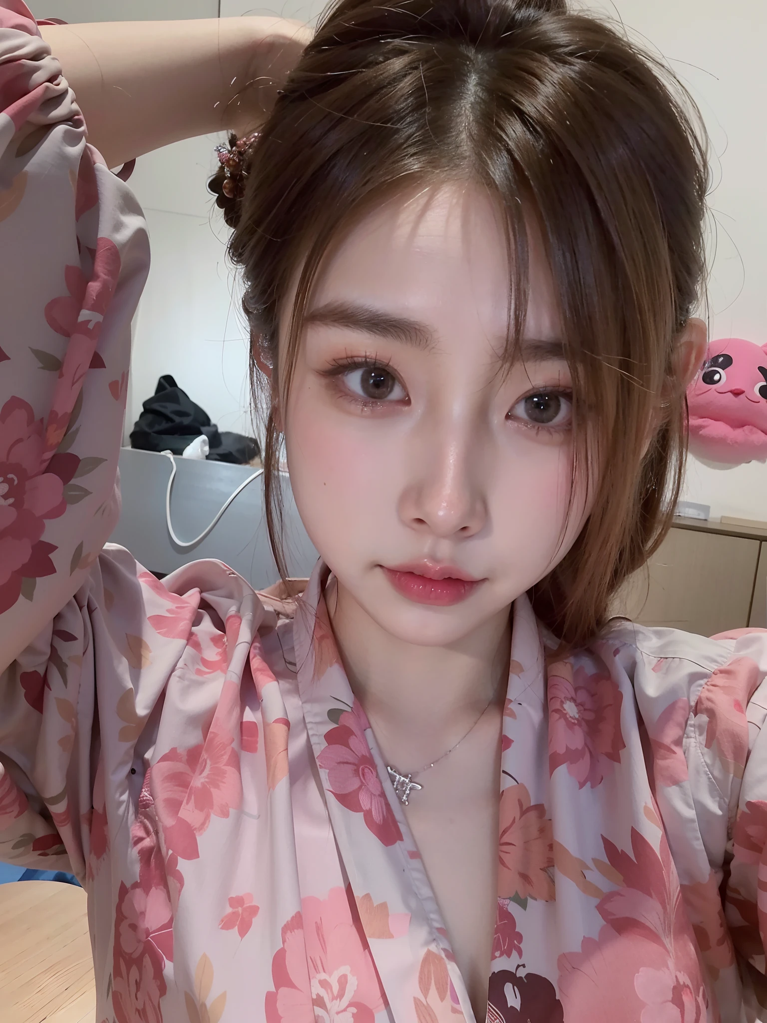 There was a woman sitting down in a pink shirt, 1 8 I, Yoshitomo Nara, 8k selfie photograph, Middle metaverse, Choi Hyun-hwa, xintong chen, Korean girl, sakimichan, 2 , 2 8 years old