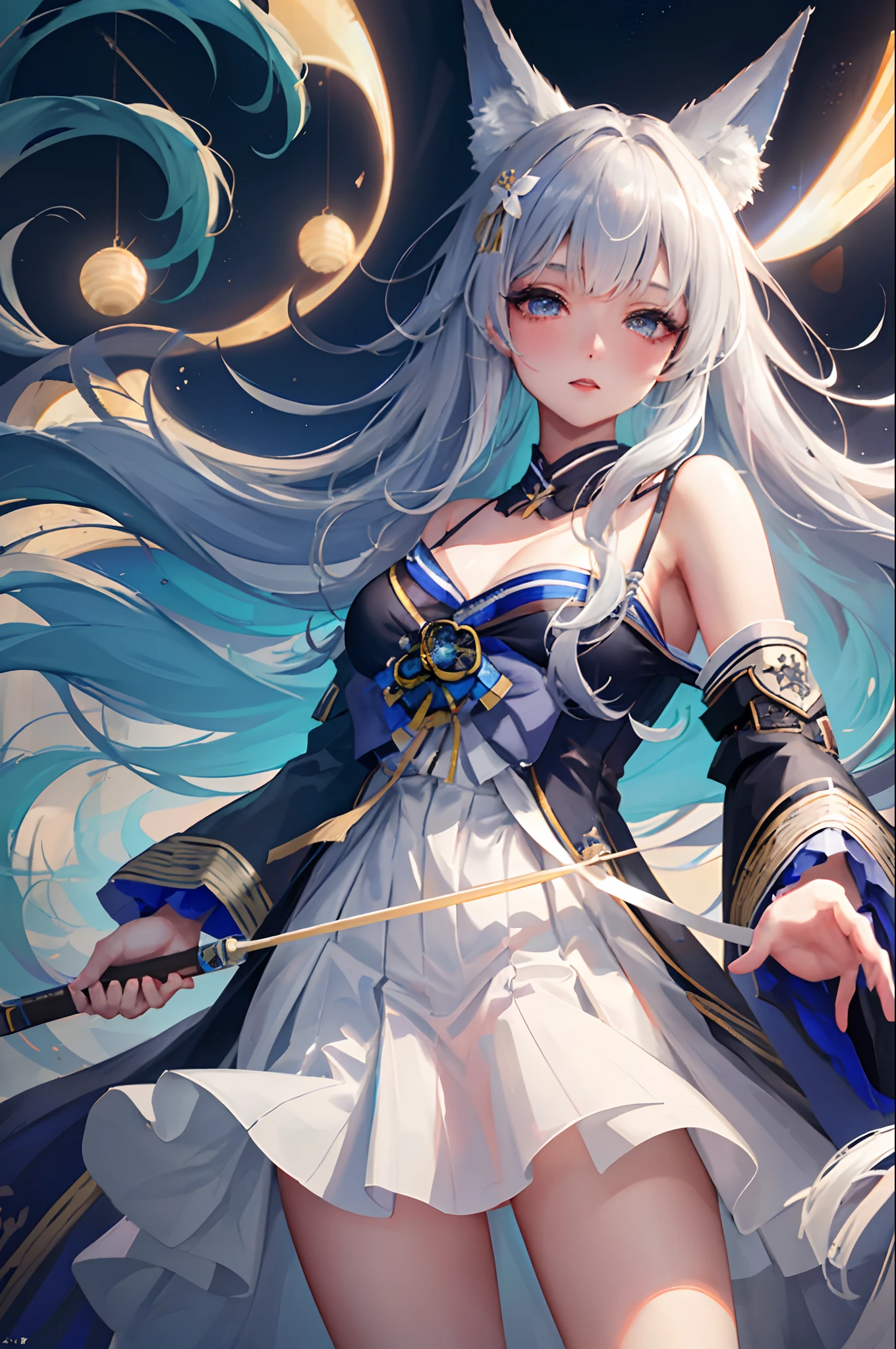 (( 1girl, silver hair,   shinano \(azur lane\), blue hakama, ahegao, , , female ,   fox ears, 7 tails,  //
)), CGI, ((high quality:1.2, masterpiece:1.2)), absurdres, high resolution, (8k resolution), 8k, 8kres, 8k res, high details, detailed and intricate, intricate details, high intricate details, absurd amount of details, super resolution, ultra hd, megapixel, ((upper body:1.2)), portrait, mediim