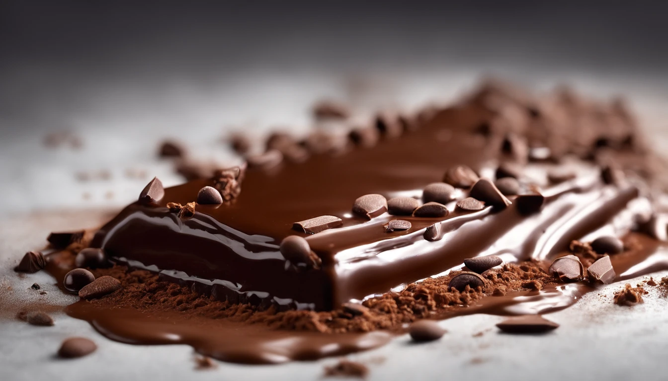 Nesta imagem, ampliamos o intrincado processo de regar ganache de chocolate brilhante no "Bolo de Chocolate Supremo." The scene shows the chef's hands, capturado em movimento, while expertly pouring the silky chocolate over the surface of the cake. os ricos, chocolate amargo contrastado com o brilhante, fundo branco cria um efeito visual impressionante, Emphasizing drizzle accuracy. The lighting is bright, sem sombras, garantir que os detalhes da garoa sejam claros e convidativos. The camera used is a Canon EOS 5D Mark IV with a macro lens to capture the fine details of the chocolate as it flows. The composition is slightly off-center, with the drizzle starting from the top left and gracefully cascading down. Image is in high resolution, permitindo que os espectadores apreciem a arte em cada gota de chocolate.