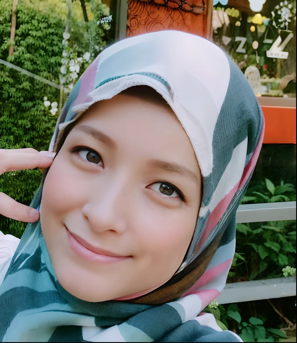 there is a woman wearing a headscarf and smiling for the camera, faridah malik, inspired by Nazmi Ziya Guran, she is smiling, malaysian, siya oum, serena malyon, inspired by Naza, zenra taliyah, close up potrait, inspired by Ni Yuanlu, friendly smile, lovely smile, she is smiling and happy