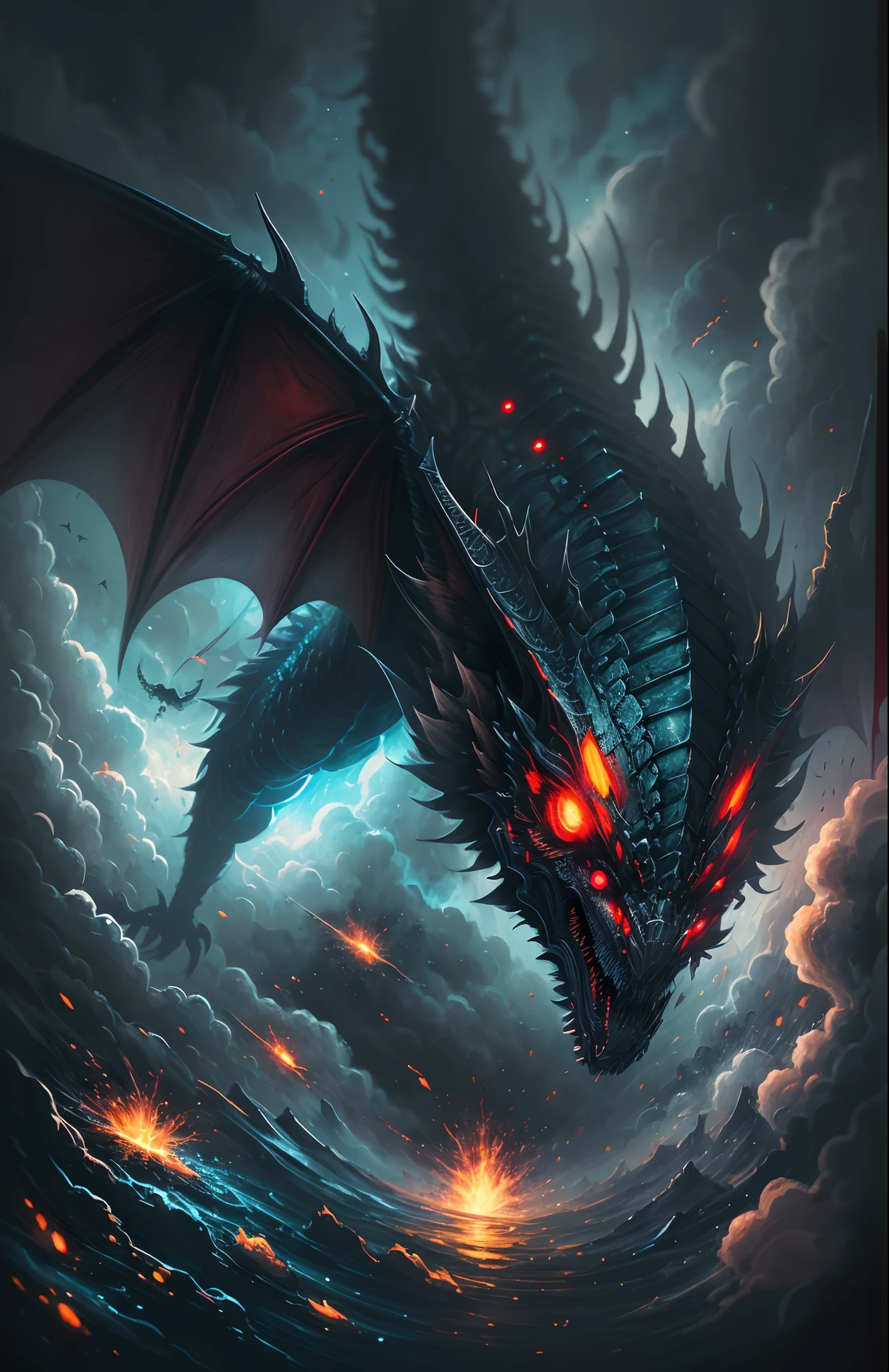 a scary future red eyed black dragon. fly under the heavy clouds,metalic cyberpunk armor, style,in dark milky way ,in jupiter garden,cartoon water painting,in the background tags and graffitis on ,in style by MANGA Yumihiko Amano and wacky,bizzare,Tetsuo HARA,kenshiromixed all media, detailed, elegant, intricate, 4 k, scary painting style 4 --auto --s2