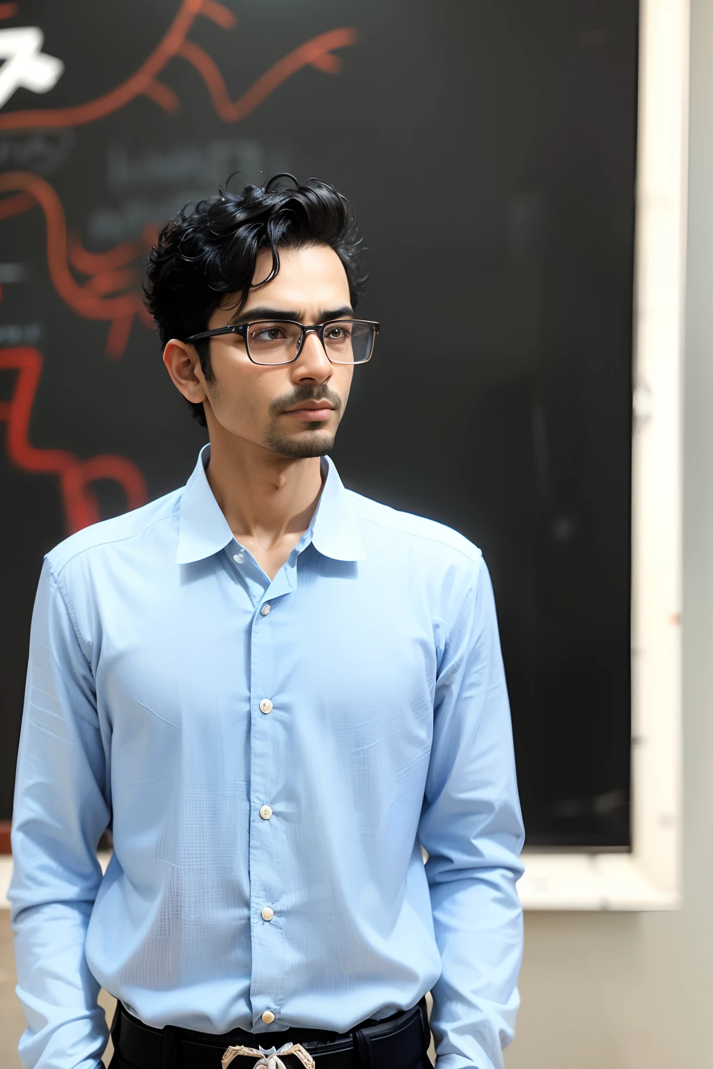 arafed man in glasses standing in front of a blackboard, inspired by Bikash Bhattacharjee, jayison devadas, mid shot portrait, inspired by Saurabh Jethani, portait image, candid picture, johnatan wayshak, mohamed chahin, profile portrait, serious focussed look, inspired by Sunil Das