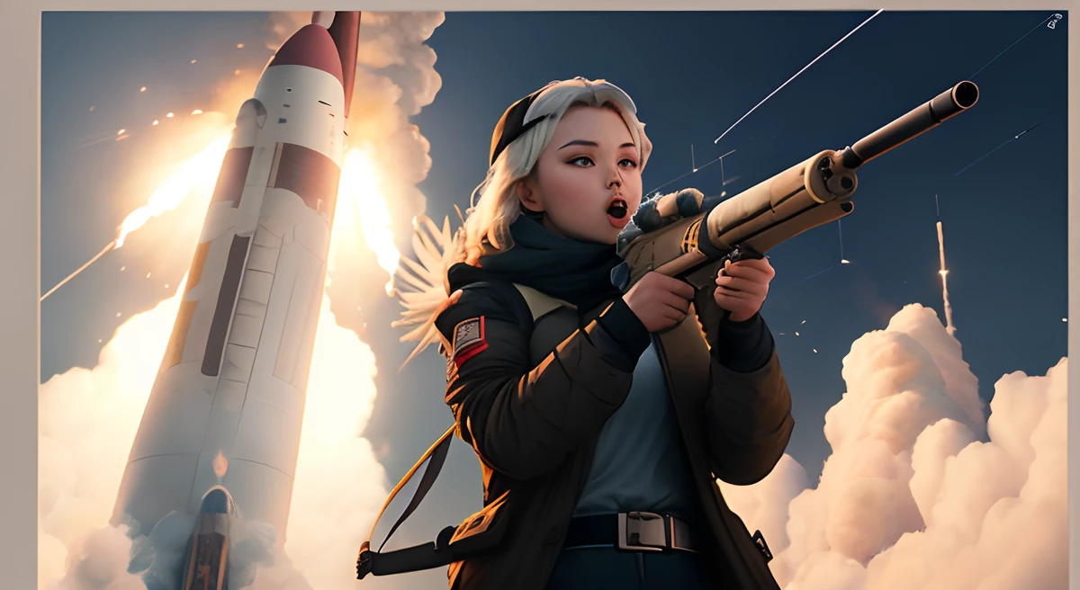 Female angel of death shooting rocket launcher