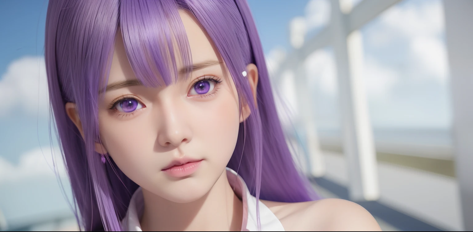 anime girl with purple hair and purple eyes posing for a picture, photorealistic anime girl render, 3 d anime realistic, hyper realistic anime, photorealistic anime, realistic anime 3 d style, 8k portrait render, close up of a young anime girl, render of a cute 3d anime girl, smooth anime cg art, [ 4 k photorealism ]!!, anime cgi