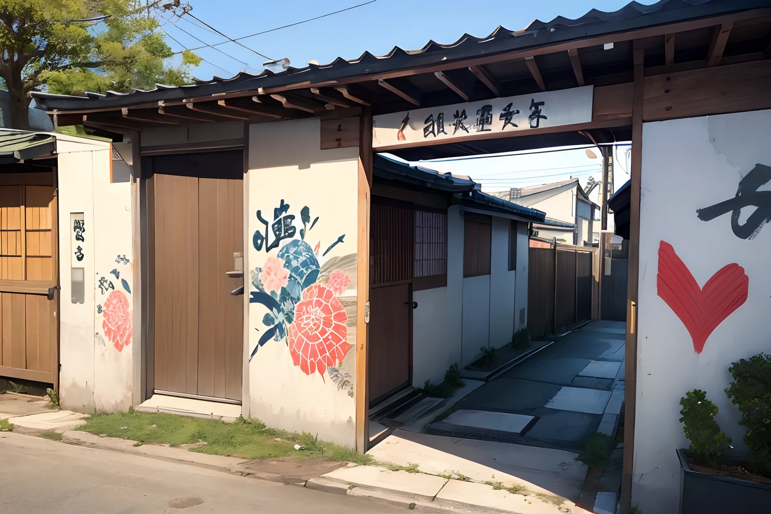 Wall with graphiti and japanese written on it, japanese neighborhood