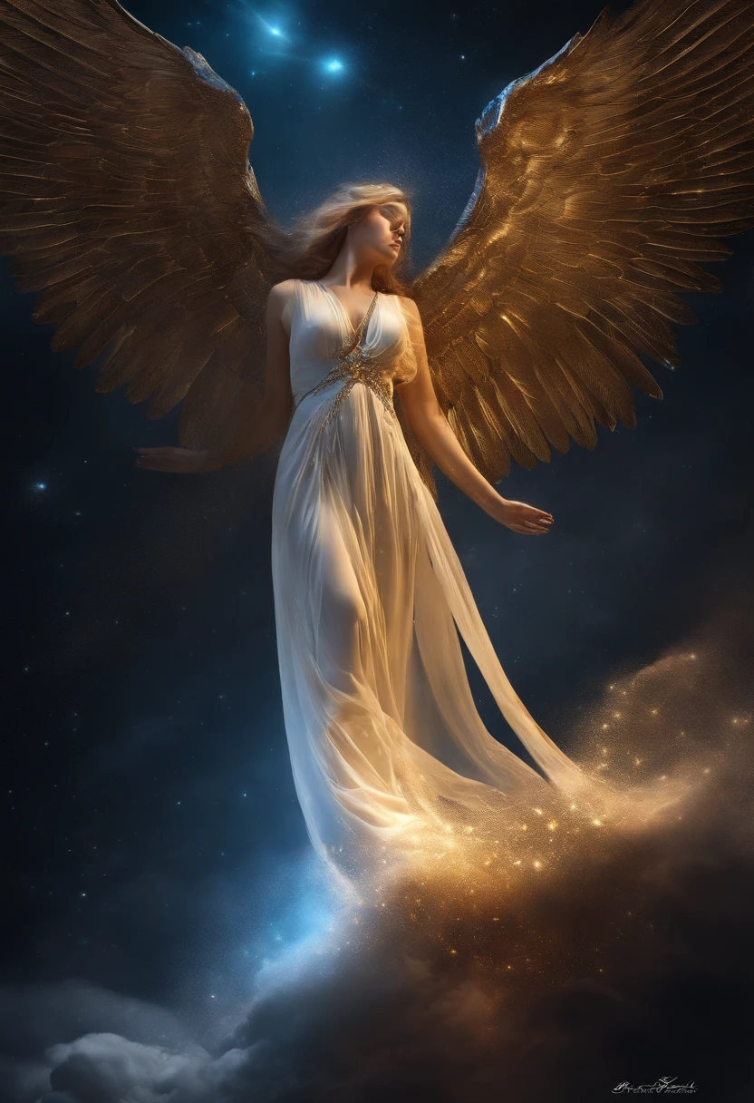 cosmic fallen angel, olhos claros brilhantes, Biomechanicals, estranho, assustador, Pesadelo, cores muito brilhantes, light particles, com luz brilhante, Mshiff, Arte do papel de parede, Papel de parede UHD
