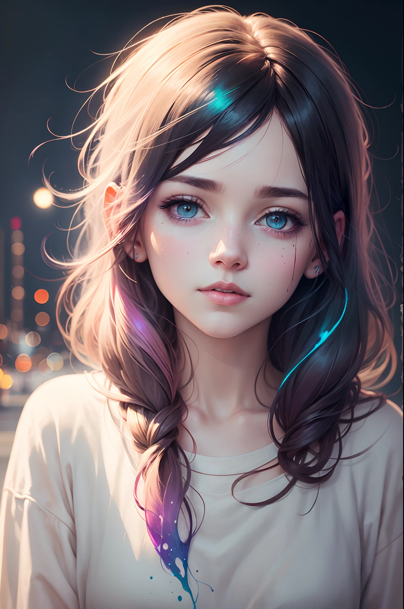 A girl with long hair and blue eyes is staring at the camera - SeaArt AI