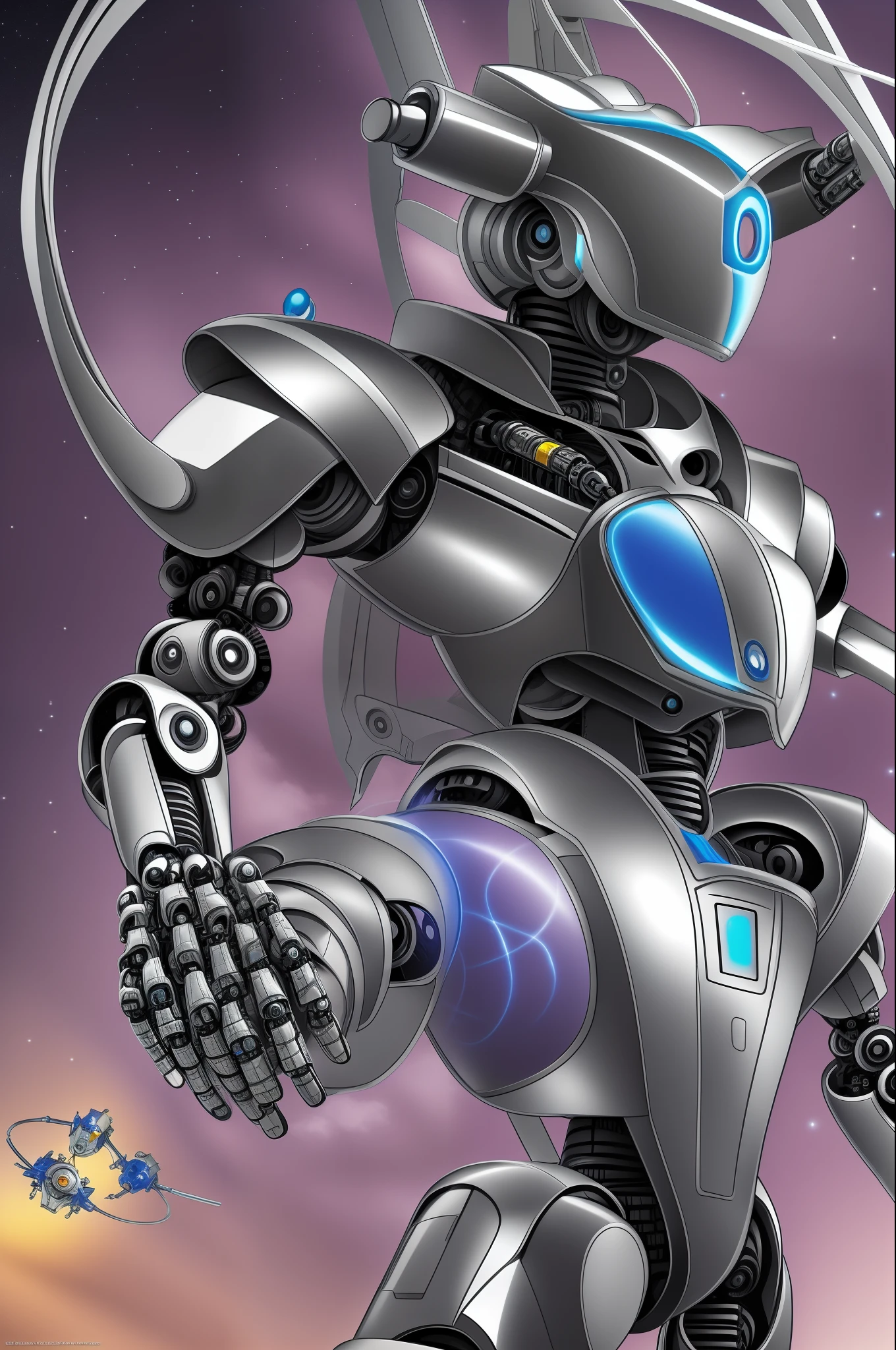 A robot machine elder wizard ,metal mask mage hat,cartoon painting saint seiya 2d art by Fugiko and Teysuo Hara --auto --s2