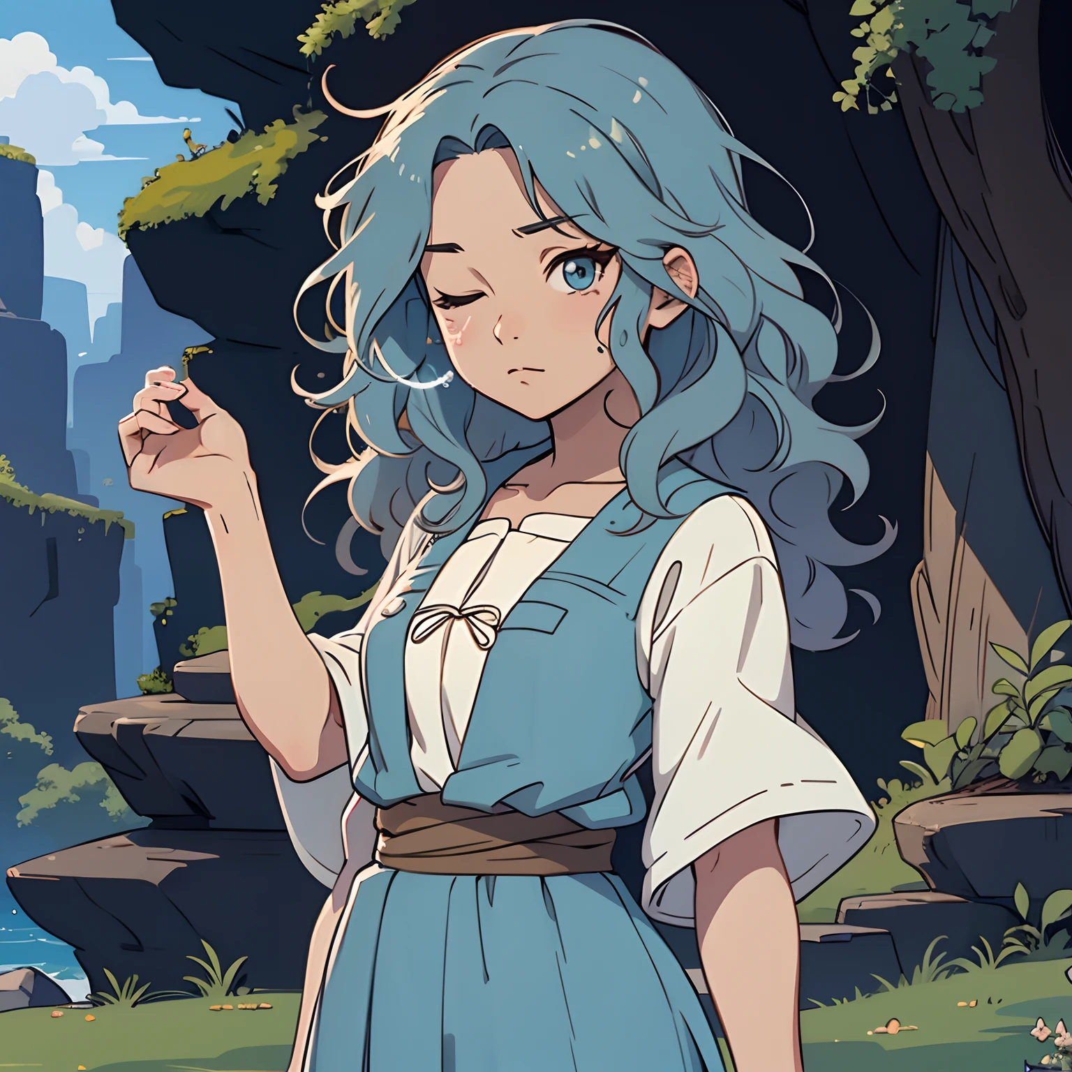 niji style, ghibli style, cute girl,IncrsXLRanni,girl,wavy hair