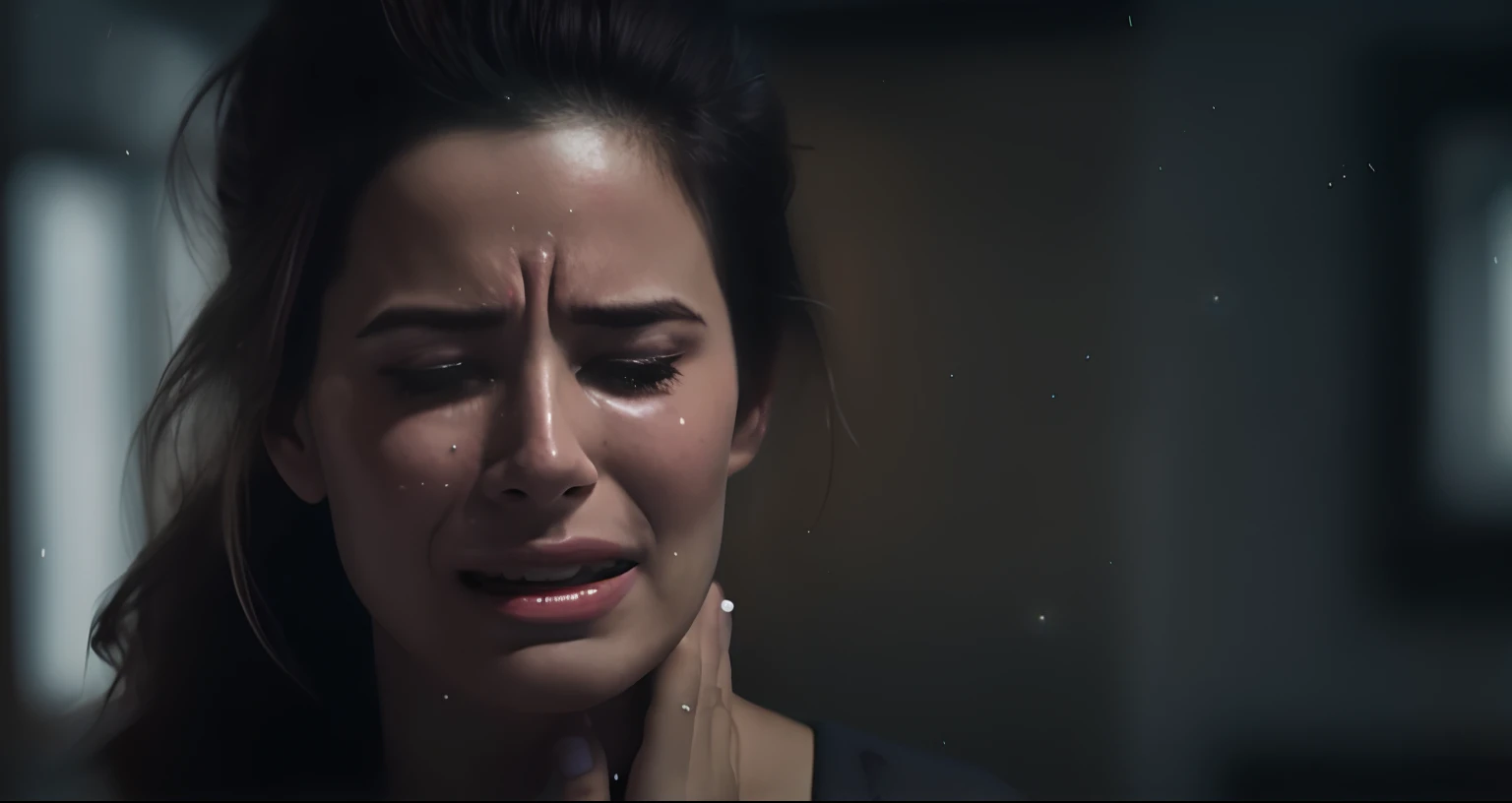 Woman with a wound on her neck and hands, mulher chorando, crying and reaching with her arm, choro. Scifi, tears running down face, pessoas chorando, extremamente emocional, quadro emocional, dor emocional, crying one single tear, crying tears, closeup do rosto derretendo em agonia, chorar, choro bonito! mulher androide, choro e choro, choro, Brandon Woelfel