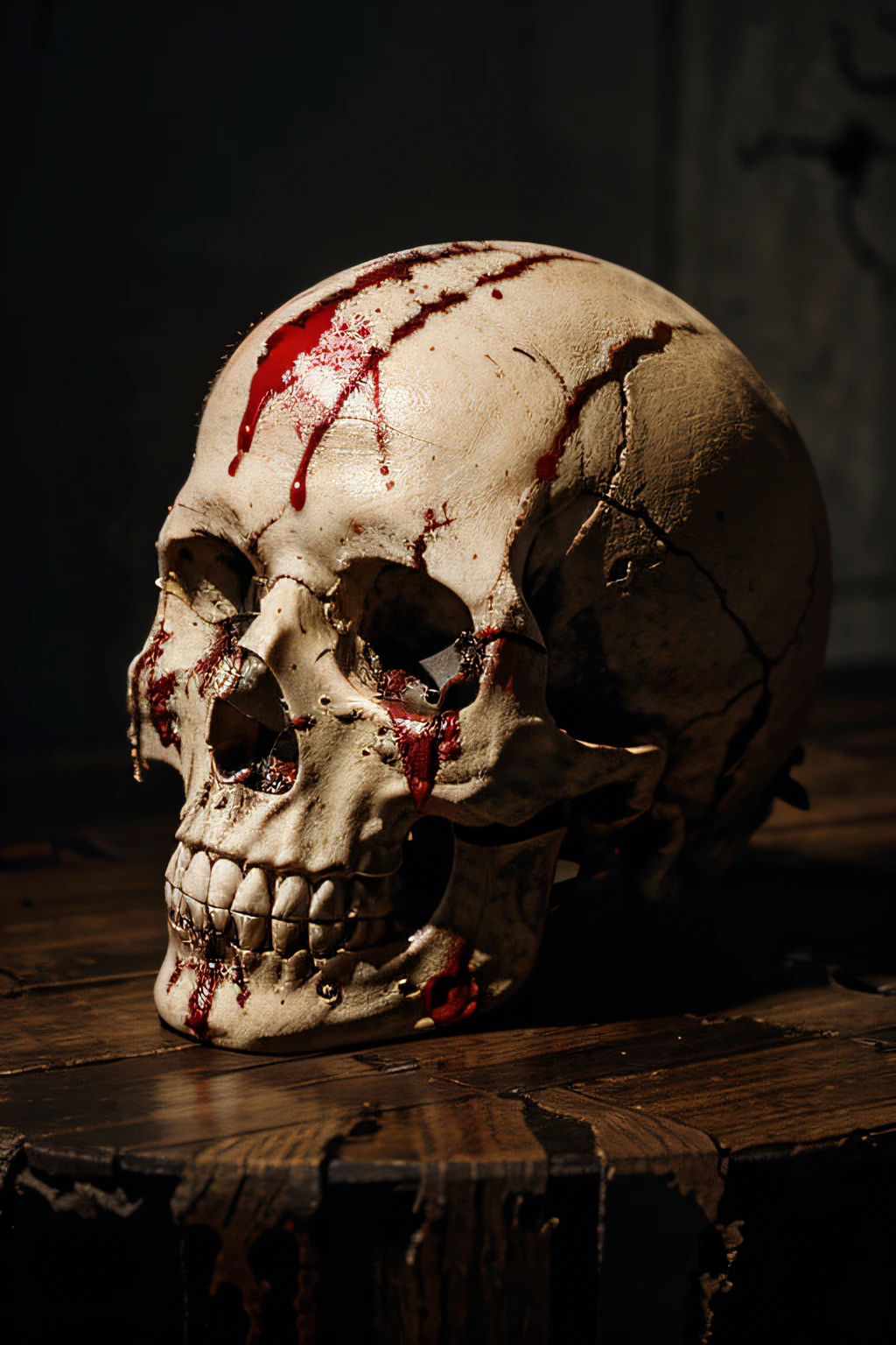 A halloween skull with blood dripping from the number 13 engraved on the skull