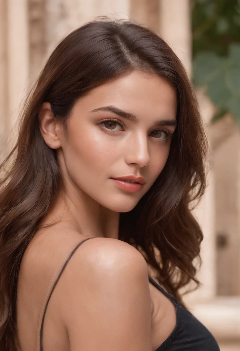 ((Italian tanned skin, Attractive Italian 25 year old )), ((Its beauty is undeniable)), ((Excited cute face)), ((Hyper Detailed Brown Eyes,)), ((Pose mignonne)), sexy, porter un t-shirt noir sur un pantalon marron, (( cheveux longs,)), (( peau)), ((assis, Vue de face)), ((toucher ses propres jambes dans une pose sexy)), watch the Colosseum in Rome, Sharp Focus CGI, photoreallistic, High detail, Realstic, ((imperfections visibles, belle mais pas parfaite)), ((freckles)), ((regard coquin)), ((Apparent facial defects)), ((moles)), Best quality, Hdr, High quality, high-definition, Extremely detailed, 8k wallpaper, Intricate details, 8K UHD, Full-HD, (photo realist:1.2), contraste, intense illumination, lighting cinematic, natural lighting, hard light, contre-jour, Illumination globale, occlusion ambiante, sein moyen 2.0