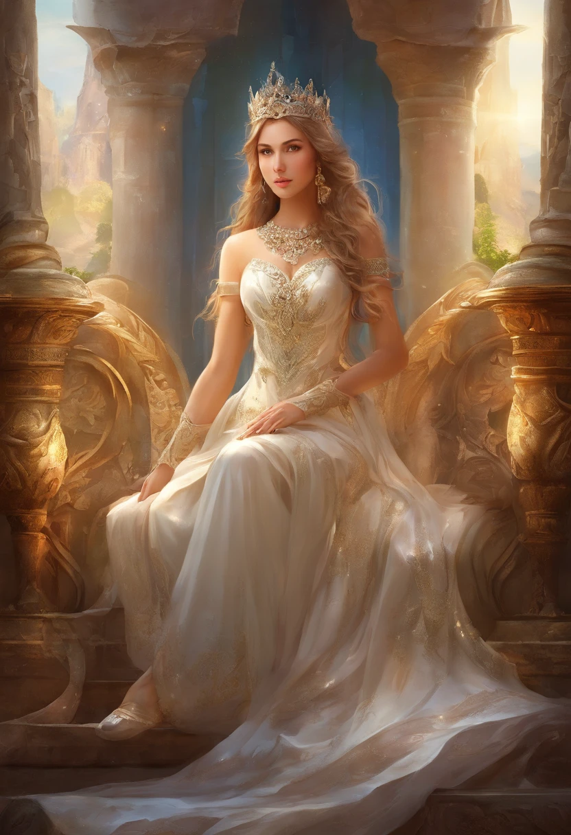 Masterpiece), Best quality, expressive eyes, Perfect face, 1 girl, only, Princess of ancient Ukraine, in short wedding dress, 20 years old, medium breasts, Glamorous, seductive, well-built, Dark royal place, innocent, portrait, cold light, frontal, natural posture, proportional body, perfect body figure, epic, epic, myth, royal, metallic light, regal, nobility, sitting on the throne, legs open,