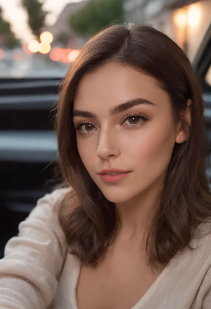 ((Italian tanned skin, Attractive Italian 25 year old teen)), ((Its beauty is undeniable)), ((Excited cute face)), ((Hyper Detailed Brown Eyes,)), ((Pose mignonne)), sexy, porter un t-shirt noir sur un pantalon marron, (( cheveux longs,)), (( peau)), ((assis, Vue de face)), ((toucher ses propres jambes dans une pose sexy)), She takes a selfie in a car at night but is not sure if she is going to be able to take a selfie, super realistic, Sharp Focus CGI, photoreallistic, High detail, Realstic, ((imperfections visibles, belle mais pas parfaite)), ((freckles)), ((regard coquin)), ((Apparent facial defects)), ((moles)), Best quality, Hdr, High quality, high-definition, Extremely detailed, 8k wallpaper, Intricate details, 8K UHD, Full-HD, (photo realist:1.2), contraste, intense illumination, lighting cinematic, natural lighting, hard light, contre-jour, Illumination globale, occlusion ambiante, sein moyen 2.0