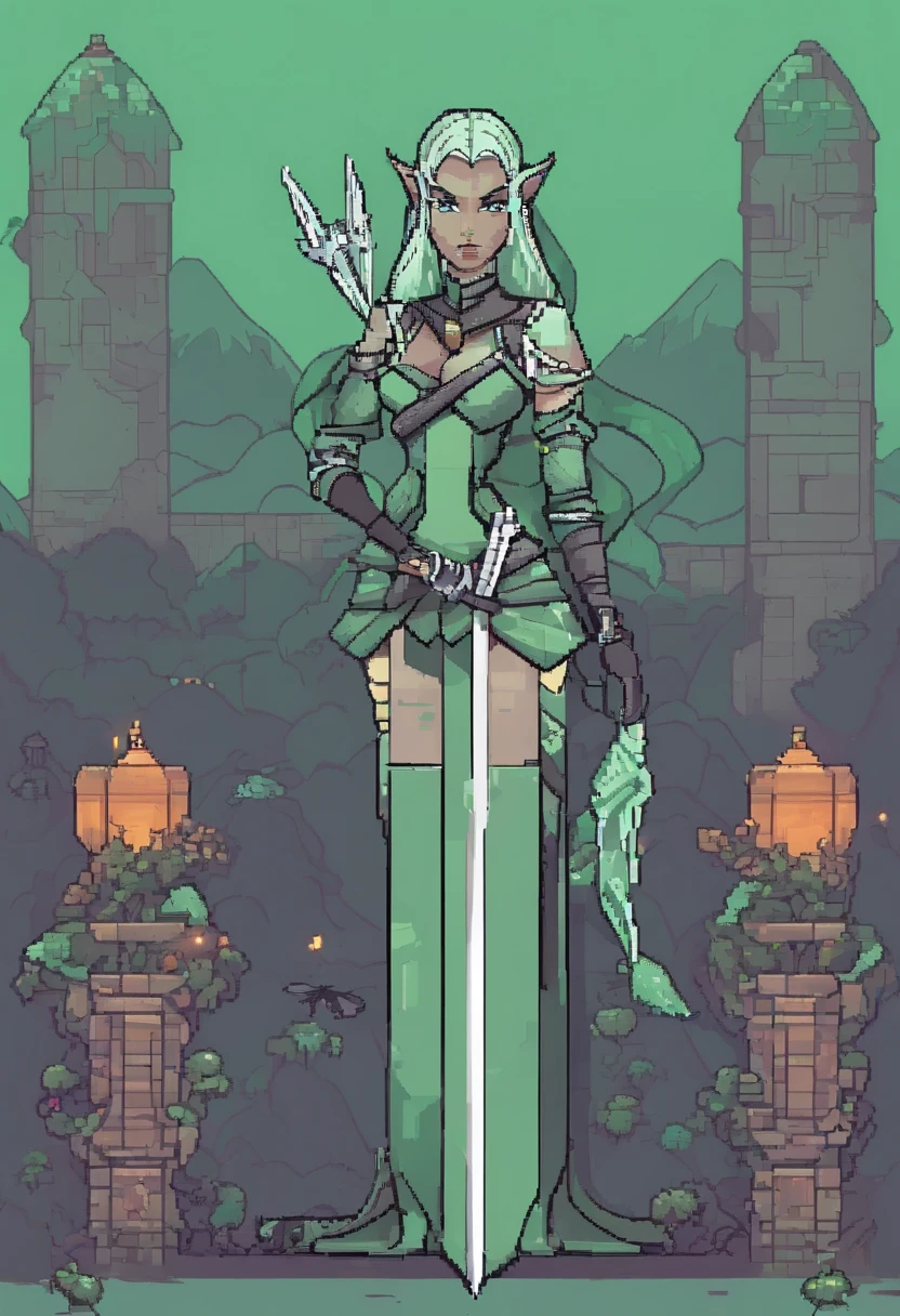 Solo female elf, dark gray skin, (((drow)), mint green hair, front view, looking at the observer with a frown, holding a dagger, perspective, controlling a magic swarm of insects