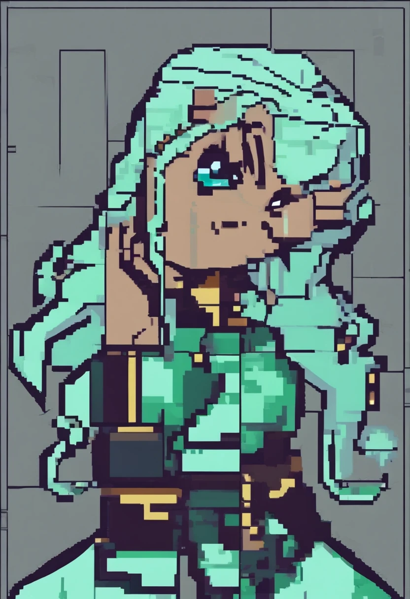 Solo female drow elf, dark gray skin, (((drow)), mint green hair, front view, looking at the observer with a frown, holding a bow, perspective