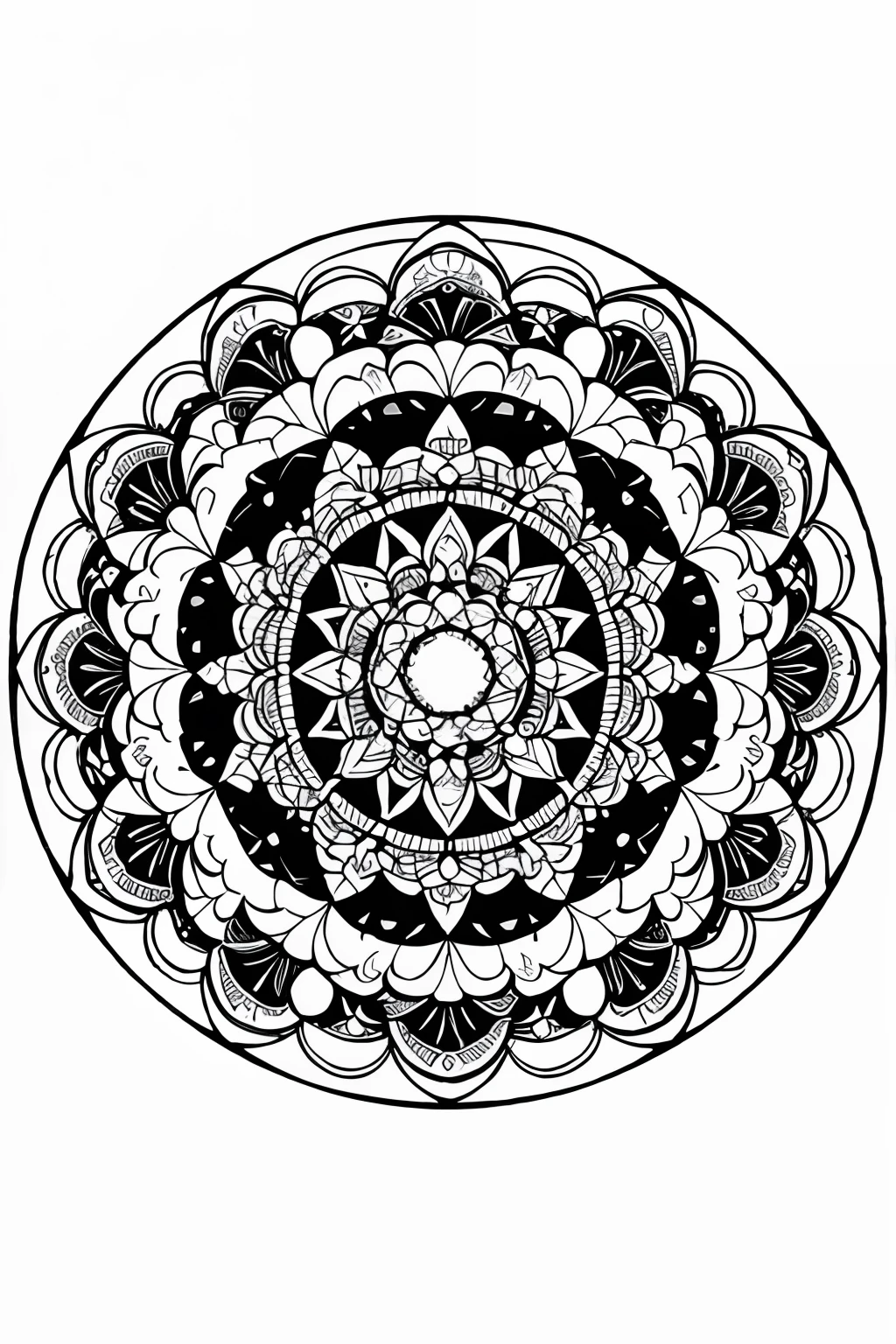 coloring book、a Mandala、florals、black-and-white、illustratio、White background