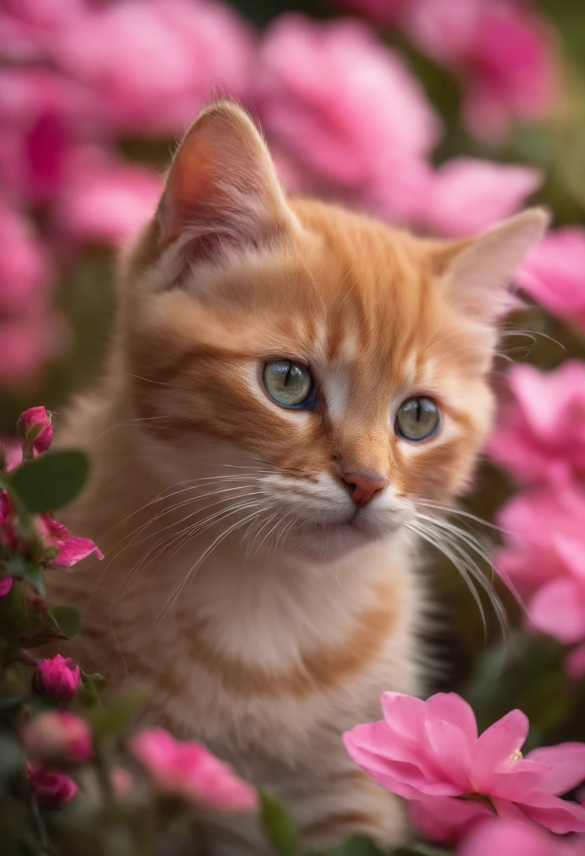 gatitos en una flor de color rosa