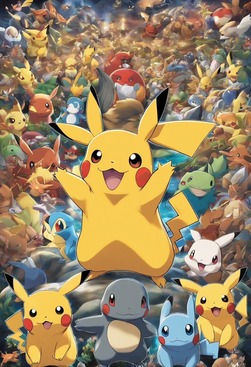 pokemon poster with all the characters of the anime series in the center of it pikachu and as