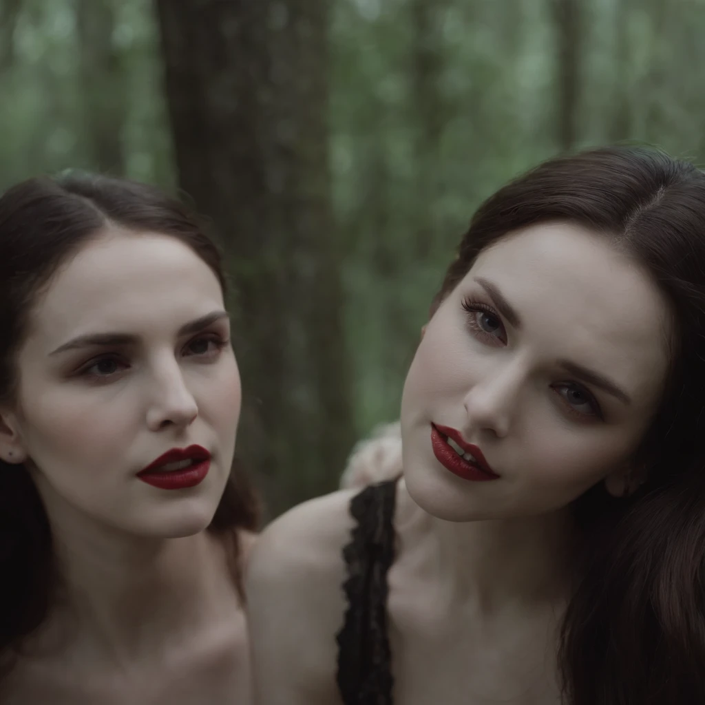Vampiros，Long tusks displayed in a gloomy atmosphere。pelirroja , amouranth, hiperrealismo
