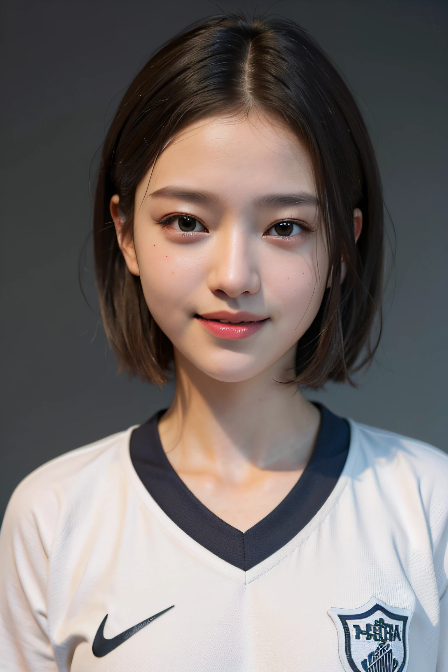 RAW photo, extremely delicate and beautiful, masterpiece, Best Quality, ultra high resolution, 16k, hyperrealistic, ultra-detailed, Very detailed CG 8k wallpaper, Beautiful Lighting, Perfect Lightning, Realistic Shadows, perfect anatomy, super Detailed shiny skin, perfect figure, Japanese woman, late 20s, very Slim body, narrow waist, very small head, handsome detailed woman, very detailed eyes and face, realistic face proportions, Stunning detailed eyes, Realistic beautiful face, very small face, Realistic small beautiful eyes, double eyelids, makeup, tearful mole, mole on chest, earring, bare legs, beautiful and very thin legs, beautiful and very thin thighs, Soft midriff, ((very huge round breasts)), ((full body shot)), (short hair), wavy hair, ((volleyball uniform)), sleeveless,@middle-valley