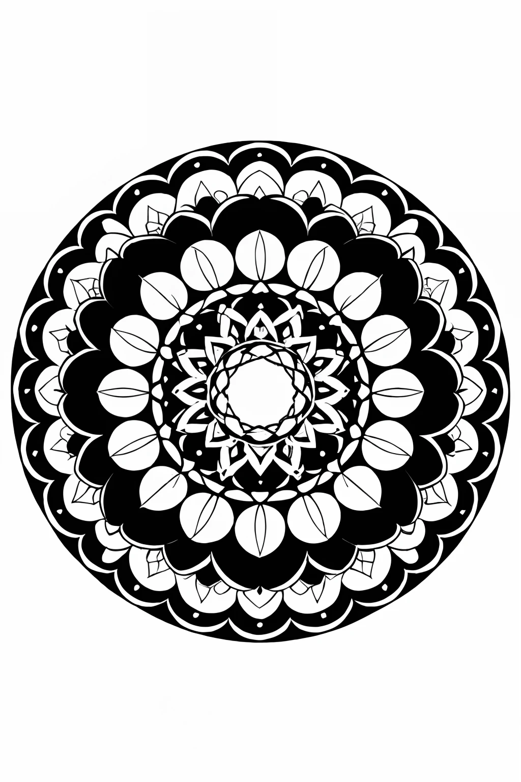 coloring book、a Mandala、tulips、black-and-white、illustratio、White background