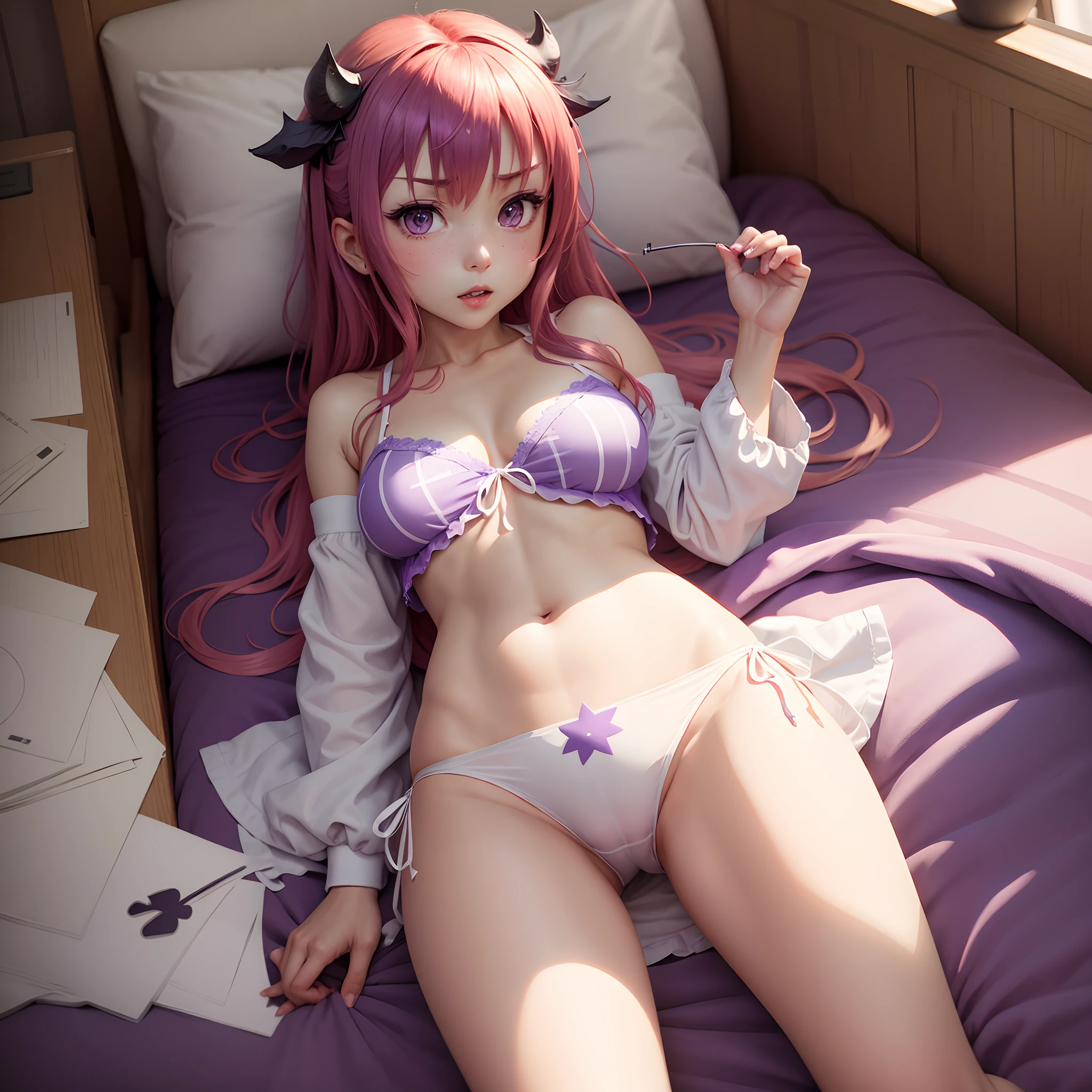 Satania kurumizawa wearing white panties that have purple star outlines on them --auto