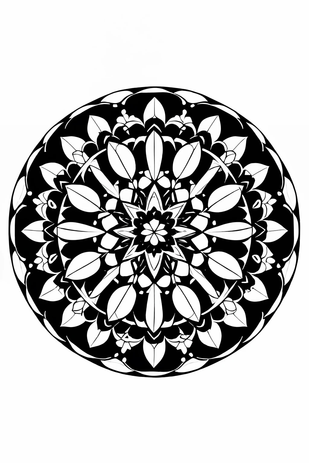 coloring book、a Mandala、tulips、black-and-white、illustratio、White background