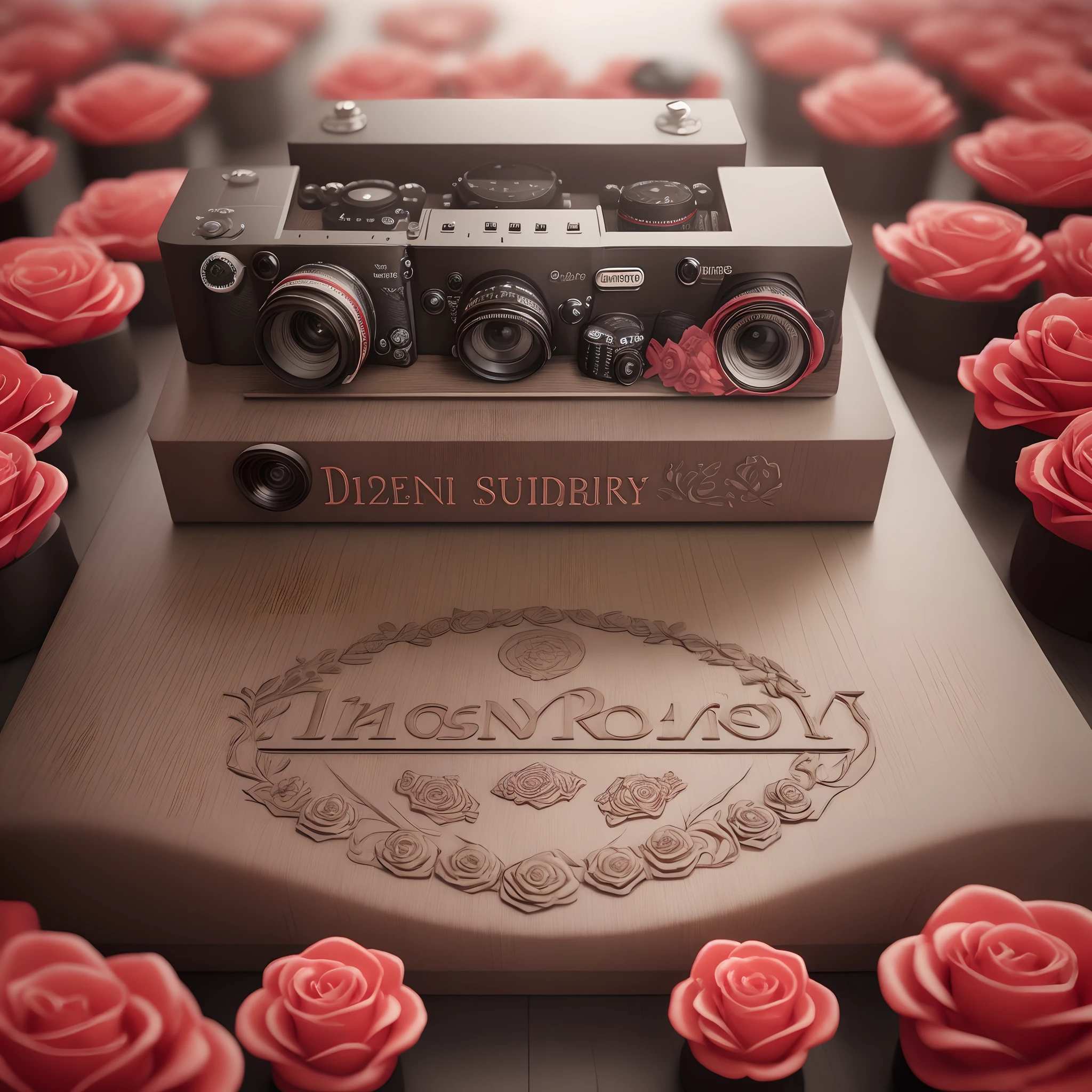 DailyStudio name in 3d color endowed with small carvings of roses, Camera background , bien enfocado,