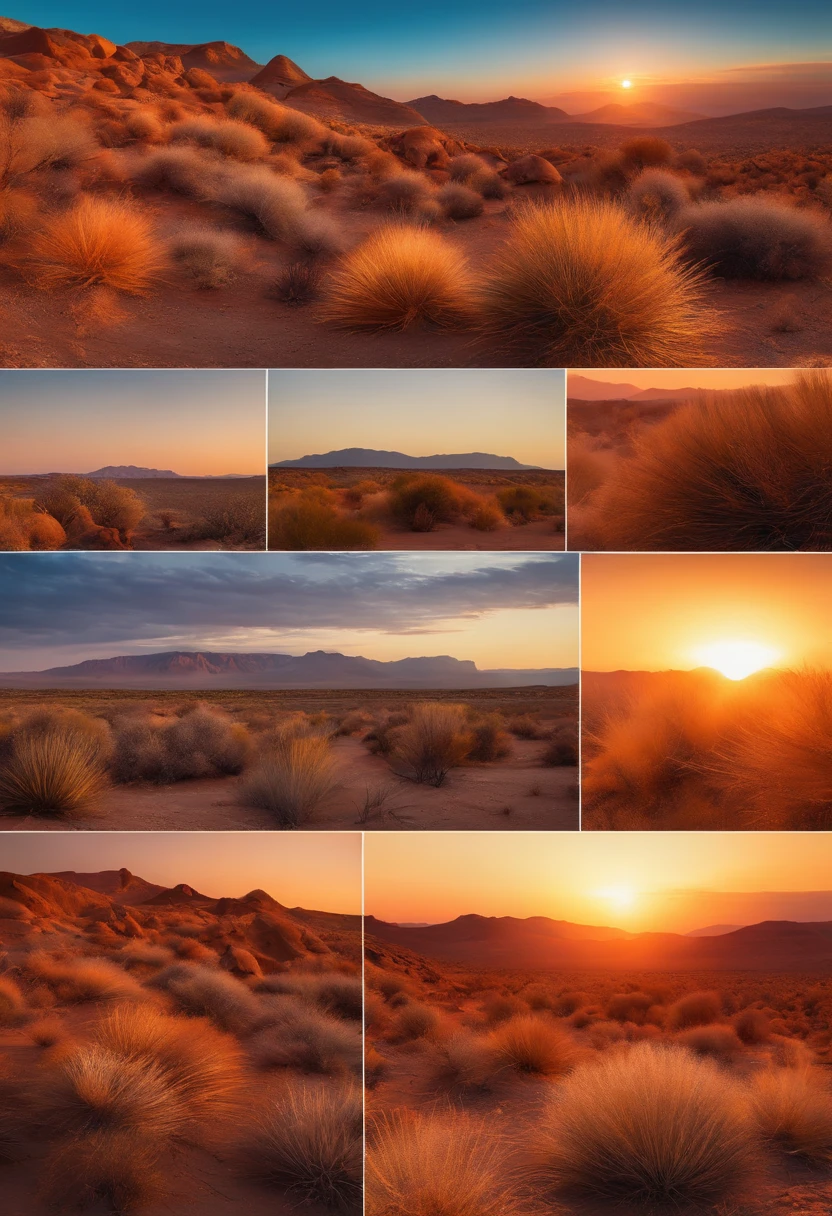 best quality, 4k, detailed fur, vivid colors, desert landscape, warm color palette, sunset tones